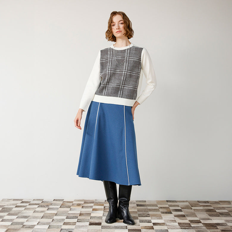 前身チェック切替ニット