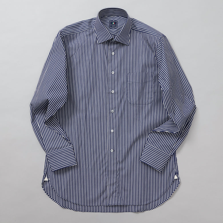 高密度ストライプセミワイドシャツ【Made in Japan】