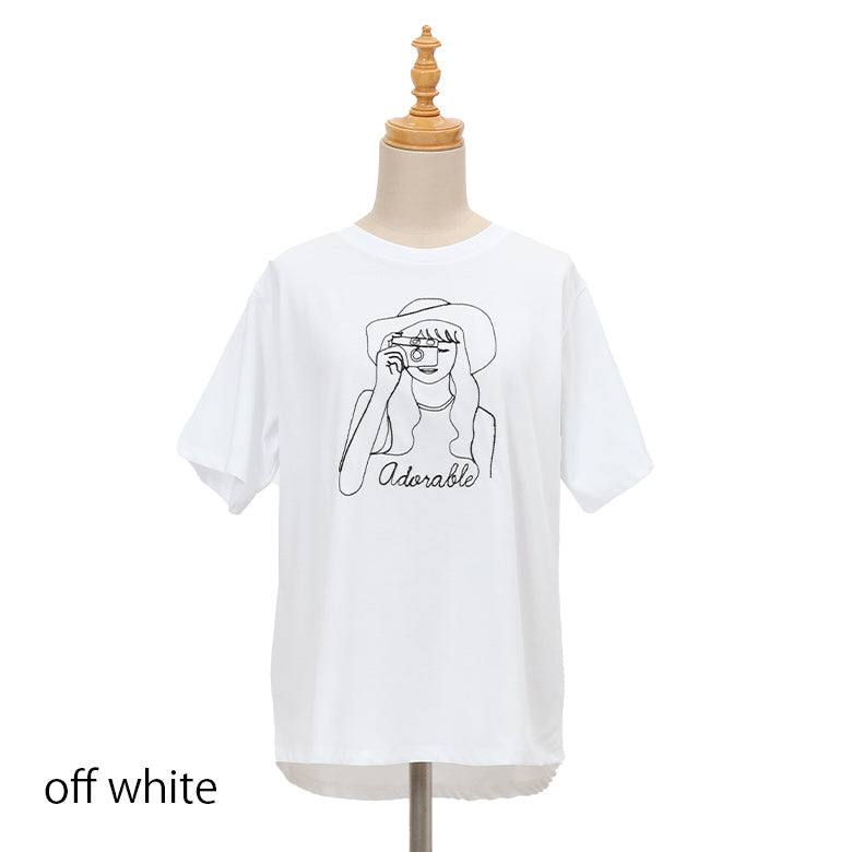 女の子カメラ刺繍Tシャツ