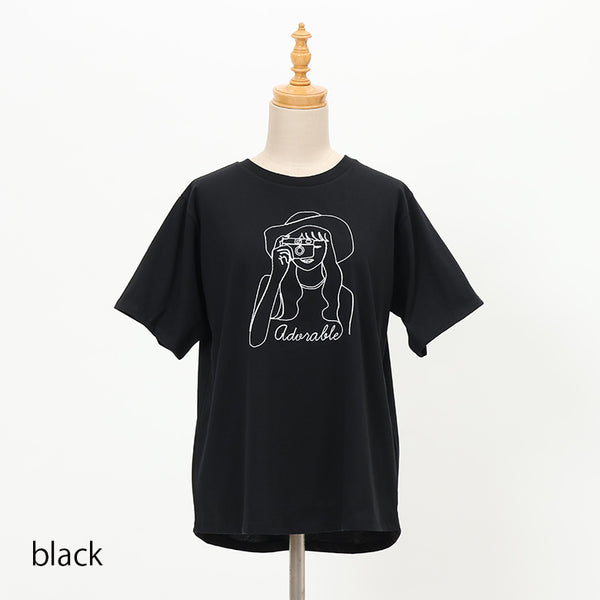 女の子カメラ刺繍Tシャツ