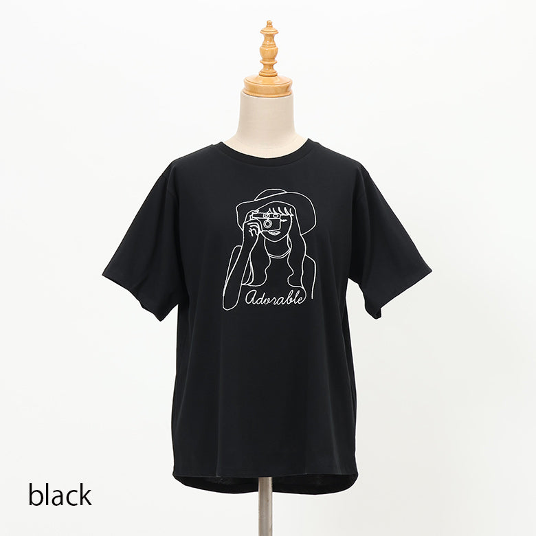 女の子カメラ刺繍Tシャツ