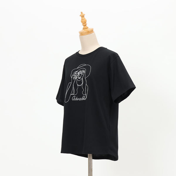女の子カメラ刺繍Tシャツ