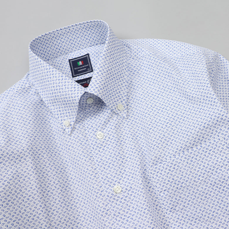 ANDREAZZAブルー小紋ボタンダウンシャツ【Made in Japan】