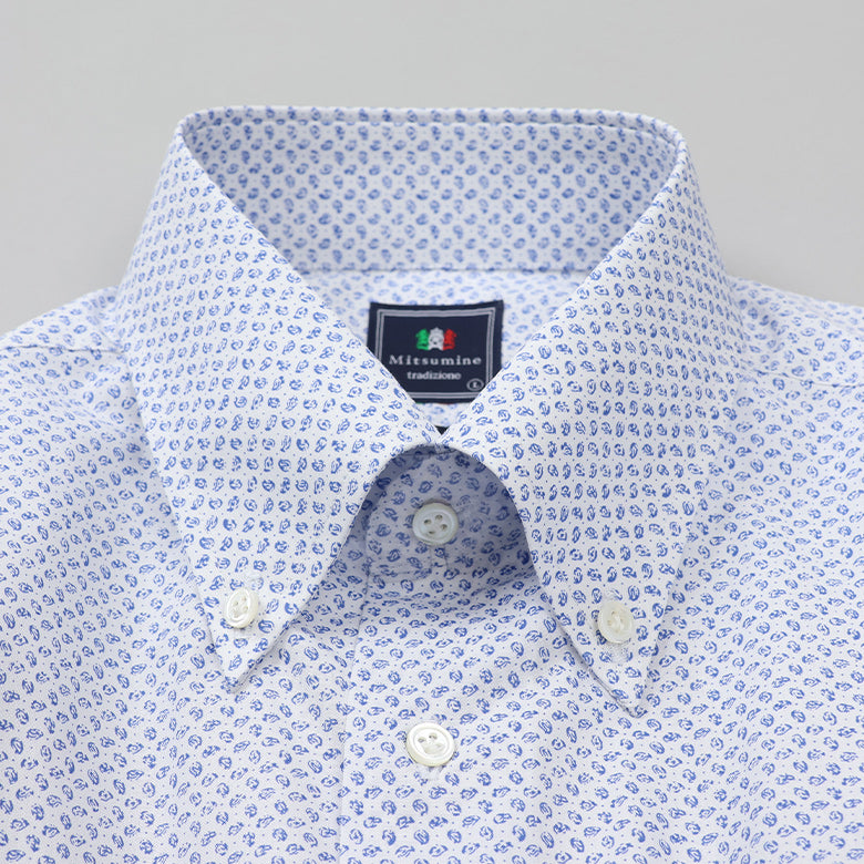 ANDREAZZAブルー小紋ボタンダウンシャツ【Made in Japan】