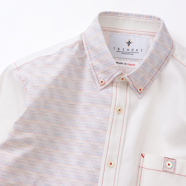 刺し子ドビーボーダーギミックシャツ【Made in Japan】
