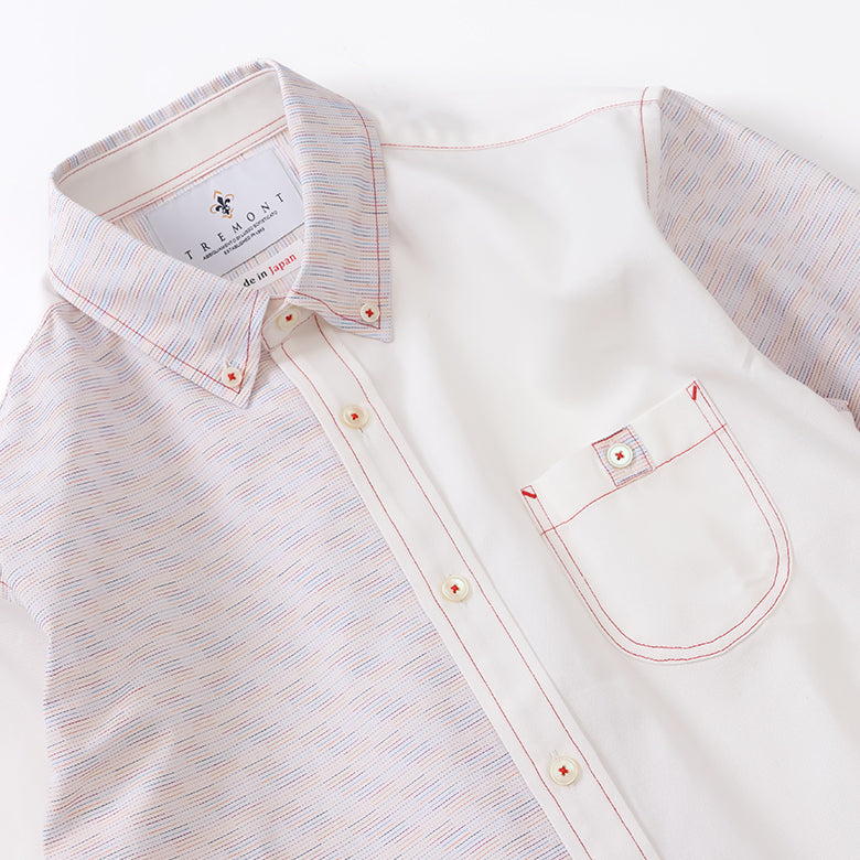 刺し子ドビーボーダーギミックシャツ【Made in Japan】