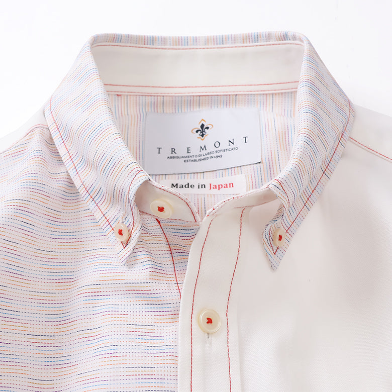 刺し子ドビーボーダーギミックシャツ【Made in Japan】