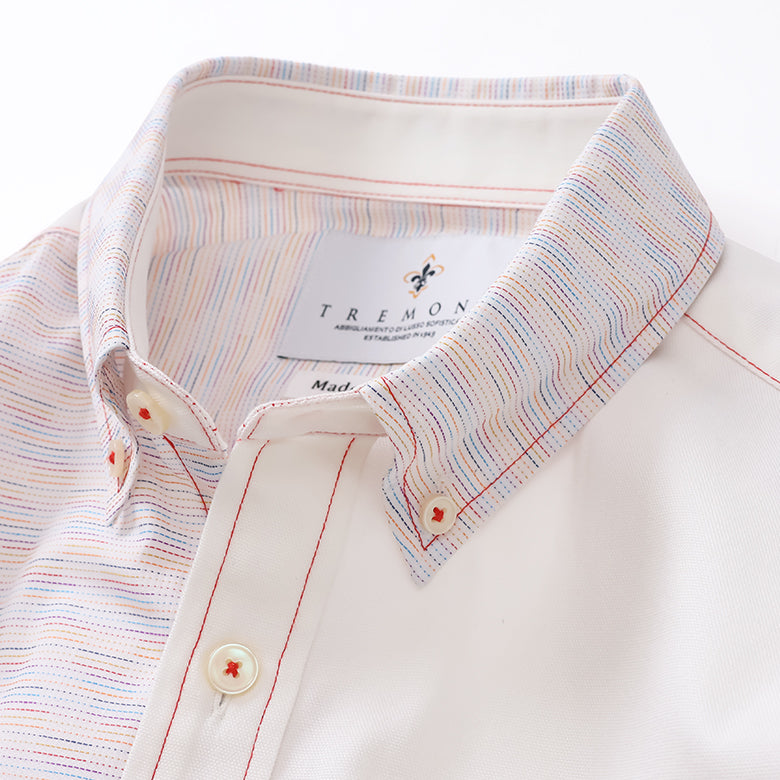刺し子ドビーボーダーギミックシャツ【Made in Japan】