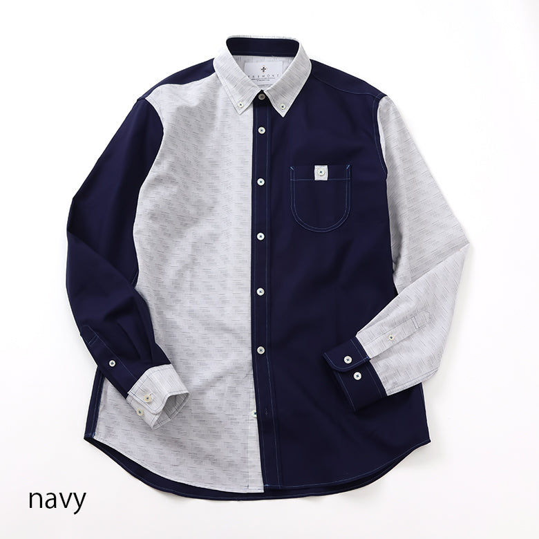 刺し子ドビーボーダーギミックシャツ【Made in Japan】
