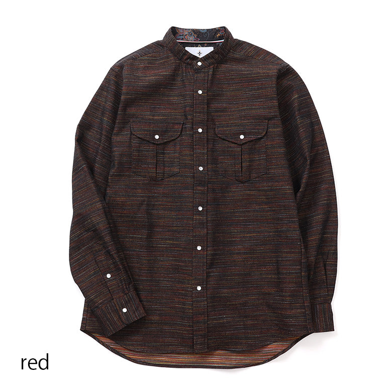マルチカラーデニムバンドカラーシャツ【Made in Japan】