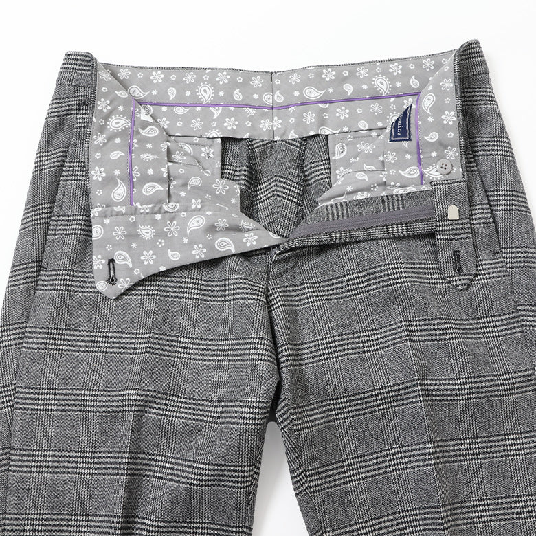 【尾州】カシミヤストレッチグレンチェック パンツ（ノータック）【Made in Japan】