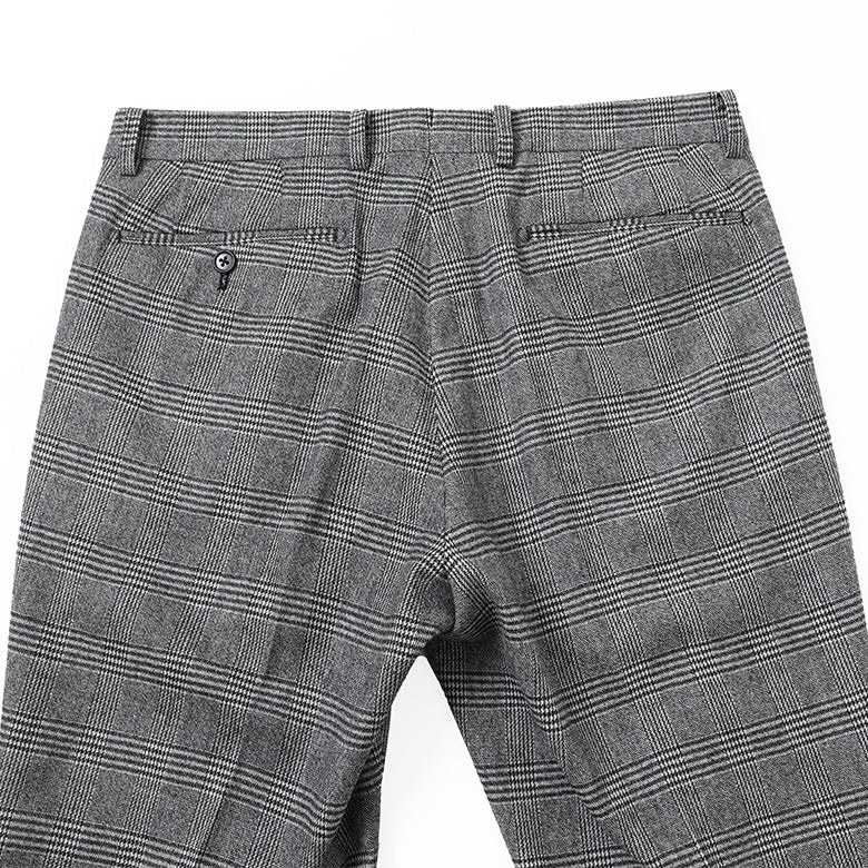 【尾州】カシミヤストレッチグレンチェック パンツ（ノータック）【Made in Japan】
