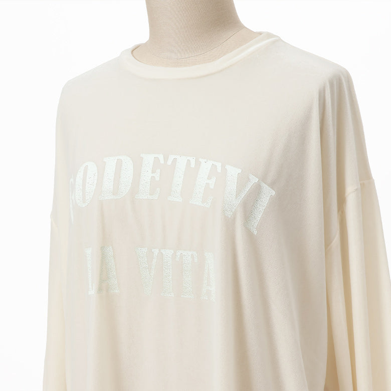 ロゴプリントベロアロンTシャツ