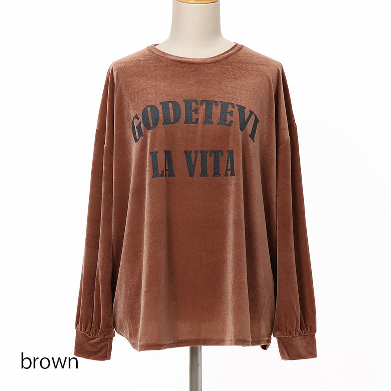 ロゴプリントベロアロンTシャツ
