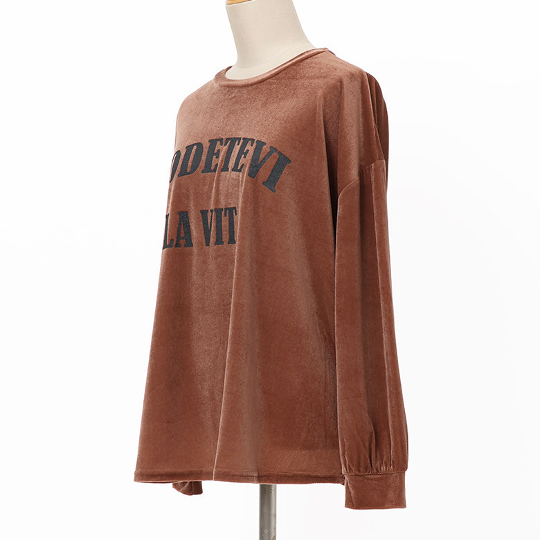 ロゴプリントベロアロンTシャツ
