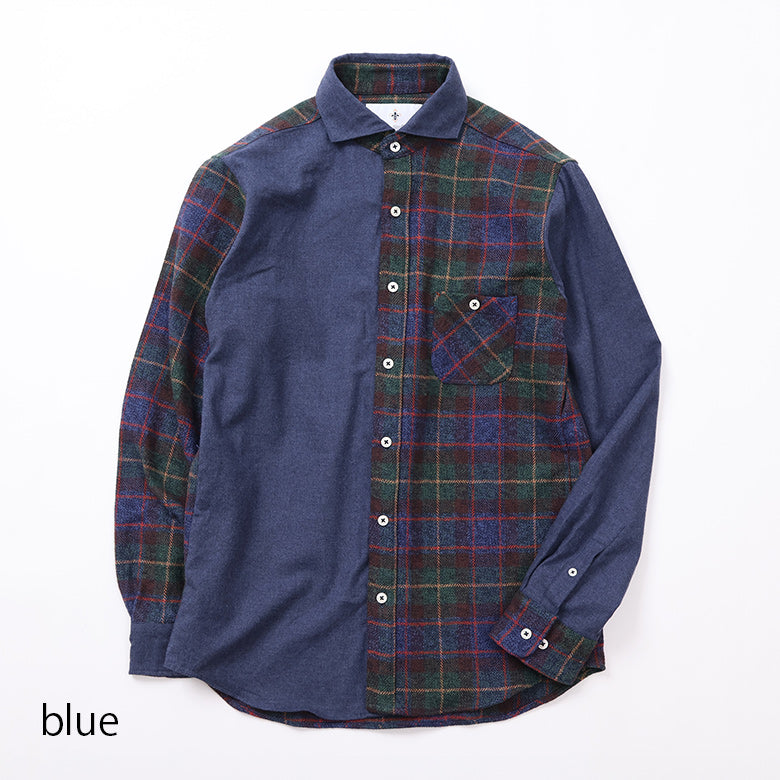 ブラッシュドチェック無地ギミックシャツ【Made in Japan】
