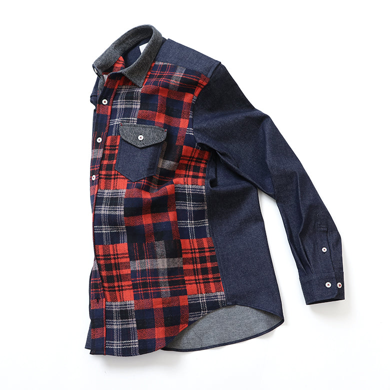 フロントパッチワークツイードシャツ【Made in Japan】