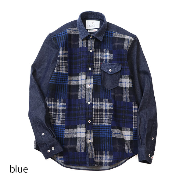 フロントパッチワークツイードシャツ【Made in Japan】