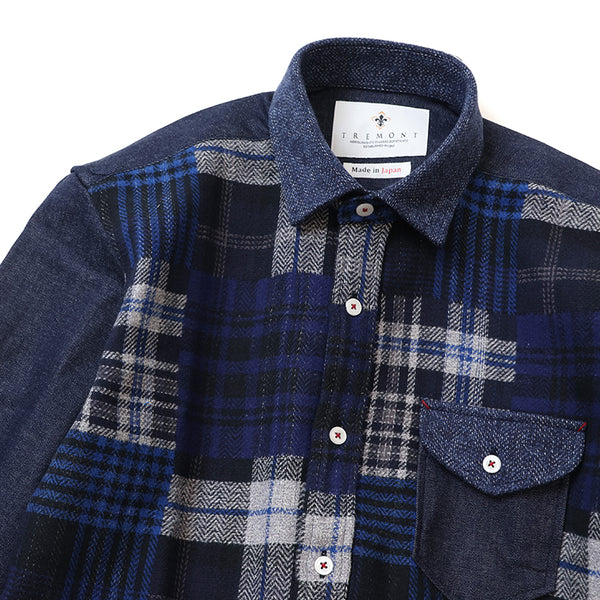 フロントパッチワークツイードシャツ【Made in Japan】