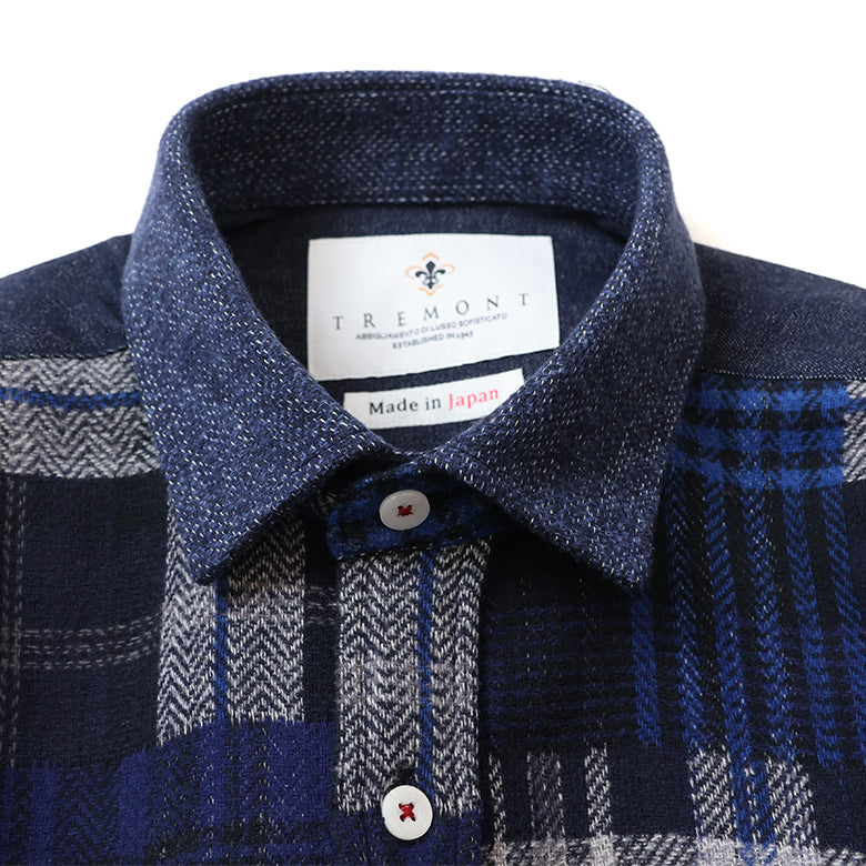 フロントパッチワークツイードシャツ【Made in Japan】