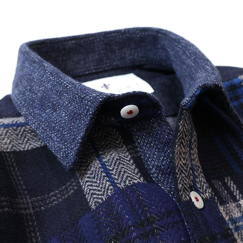 フロントパッチワークツイードシャツ【Made in Japan】