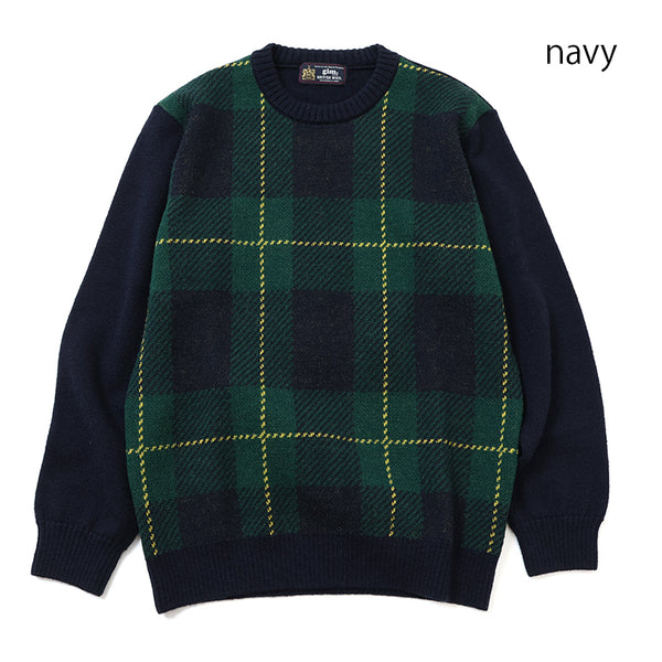 gim 8G英国羊毛チェッククルーニット【Made in Japan】