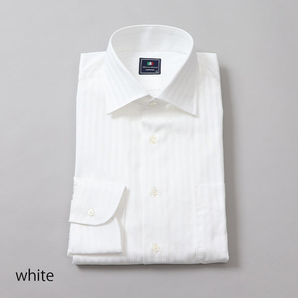 100双織ストライプセミワイドシャツ【Made in Japan】
