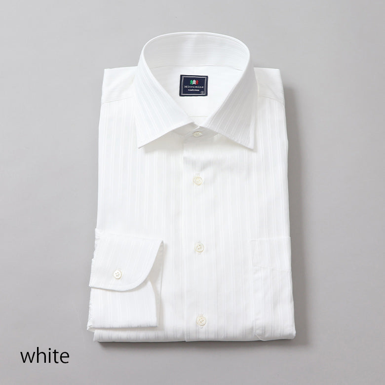 100双織ストライプセミワイドシャツ【Made in Japan】