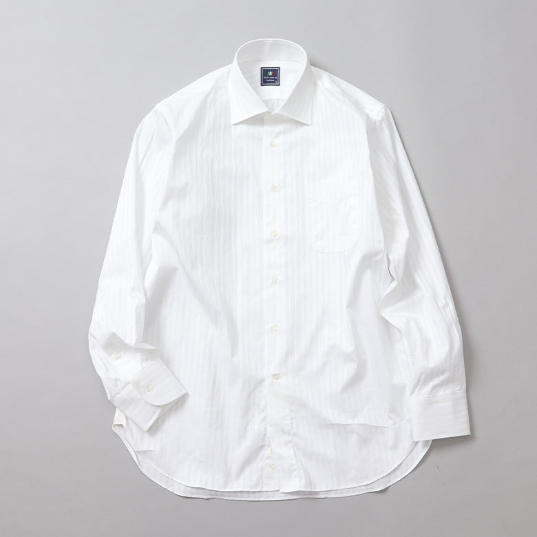 100双織ストライプセミワイドシャツ【Made in Japan】