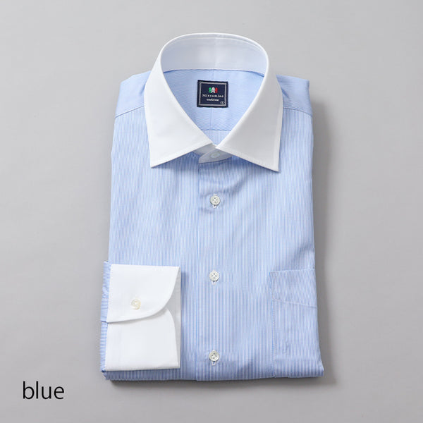 100双織ストライプセミワイドクレリックシャツ【Made in Japan】