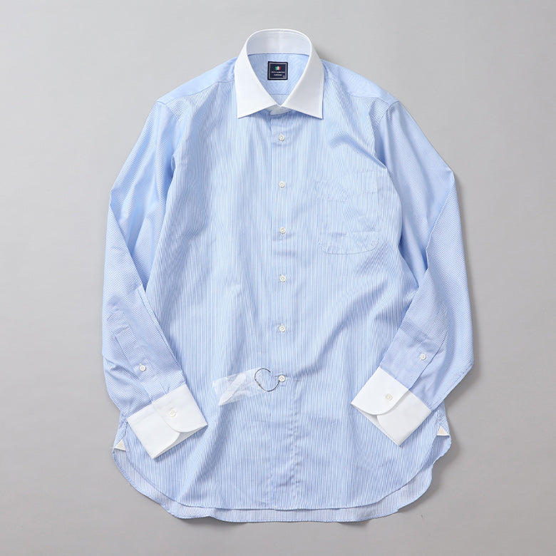 100双織ストライプセミワイドクレリックシャツ【Made in Japan】