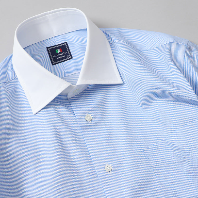 100双織ストライプセミワイドクレリックシャツ【Made in Japan】