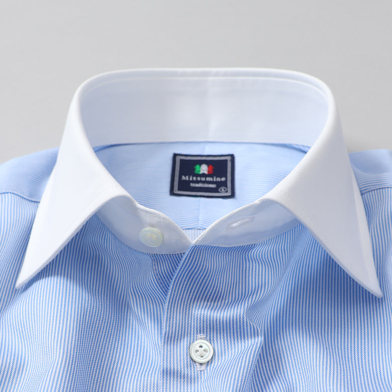 100双織ストライプセミワイドクレリックシャツ【Made in Japan】