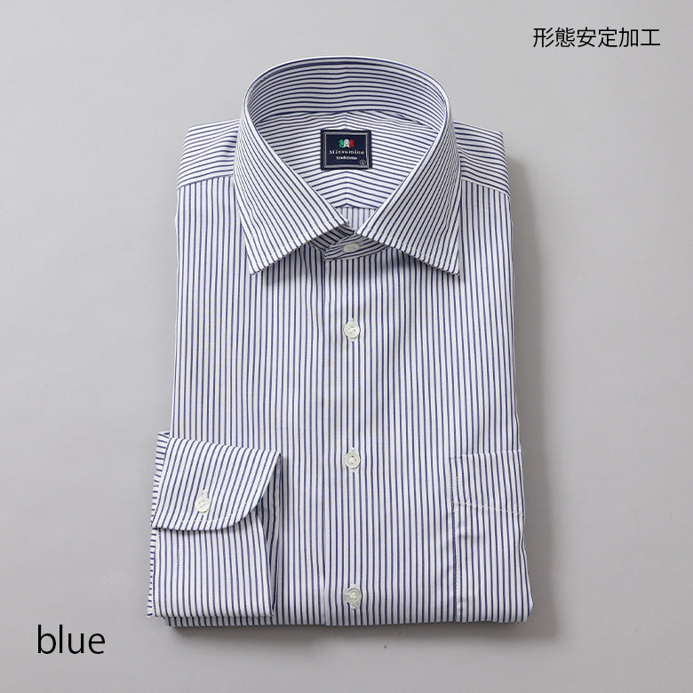 カラー織りストライプセミワイドシャツ【Made in Japan】