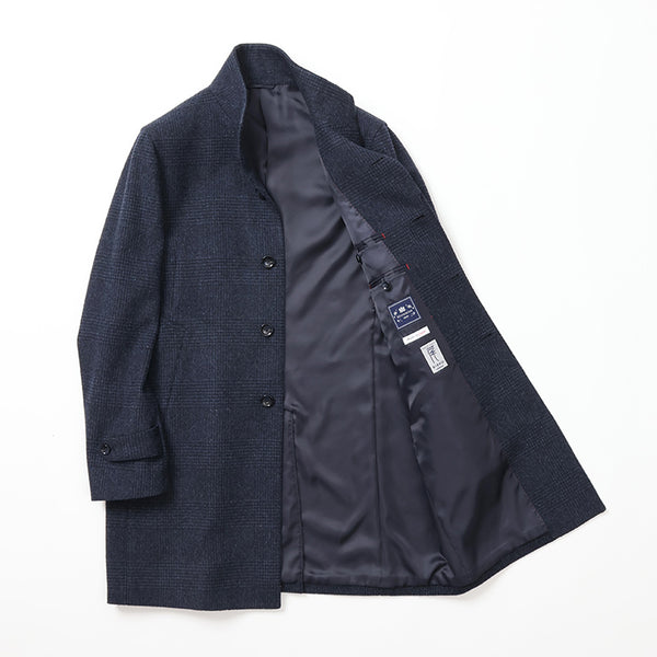 尾州ツィードチェックスタンドカラーコート【Made in Japan】
