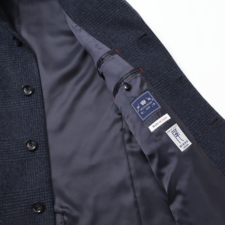 尾州ツィードチェックスタンドカラーコート【Made in Japan】