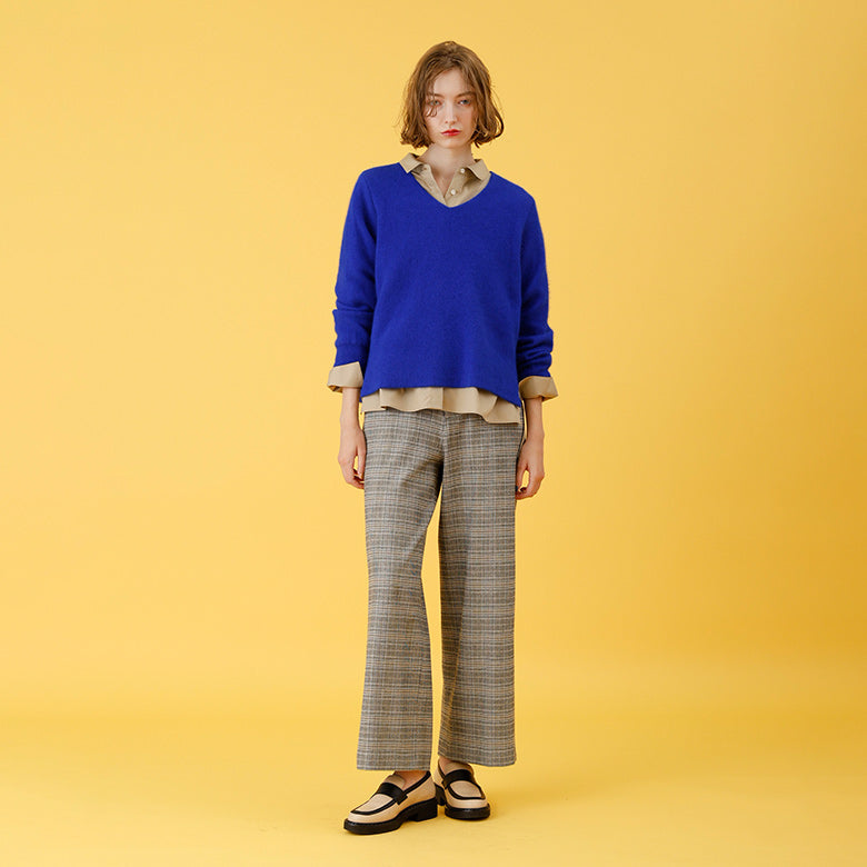 グレンチェック起毛ワイドパンツ