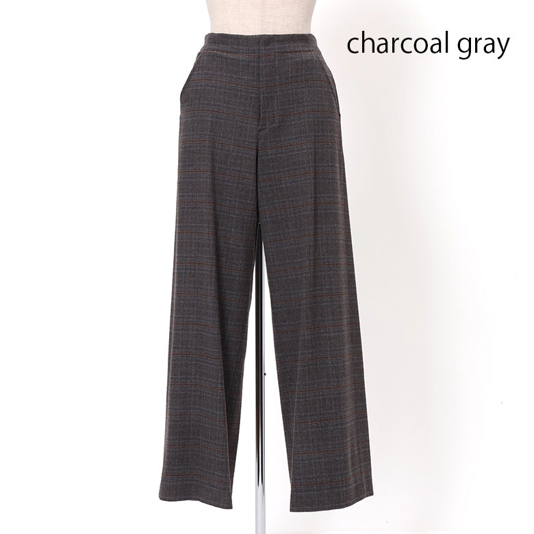 グレンチェック起毛ワイドパンツ