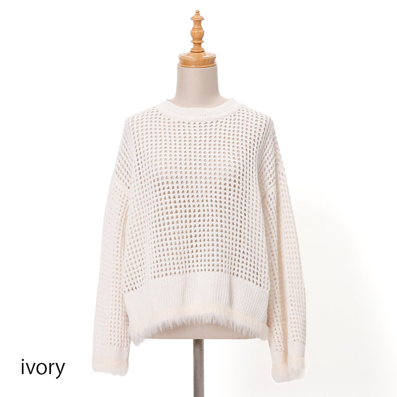 ベロアメッシュ×シャギーニット