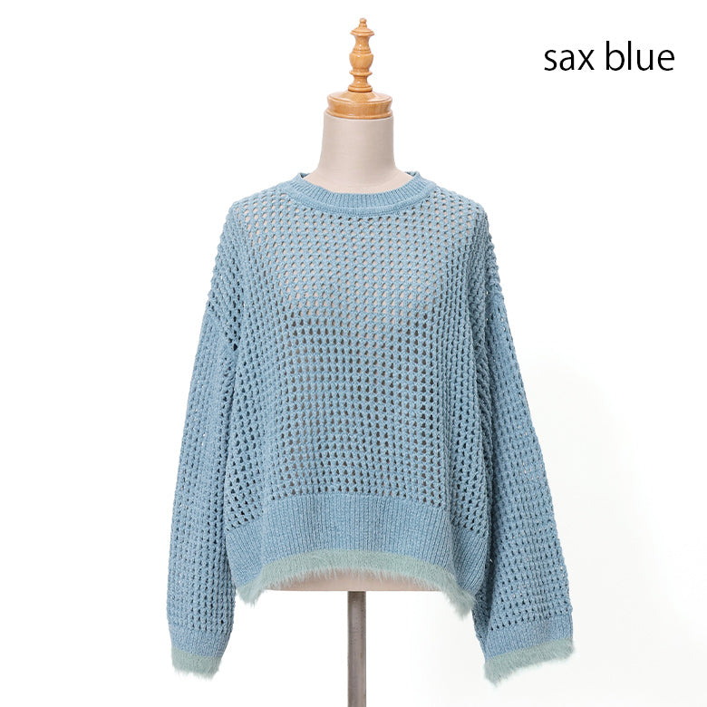 ベロアメッシュ×シャギーニット