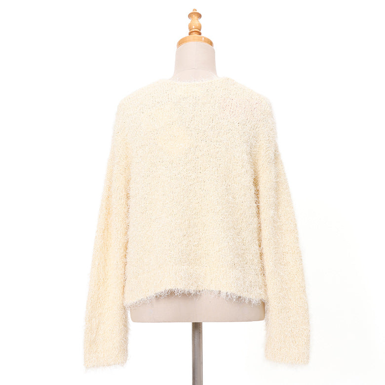 Vネックシャギーニット