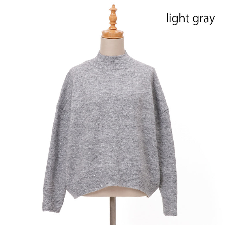 スパンコールラメハイネックニット