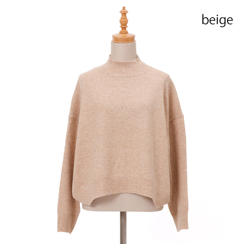 スパンコールラメハイネックニット