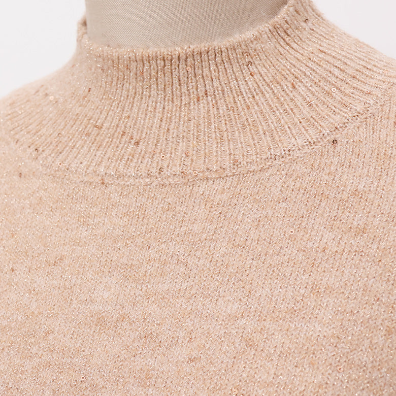スパンコールラメハイネックニット
