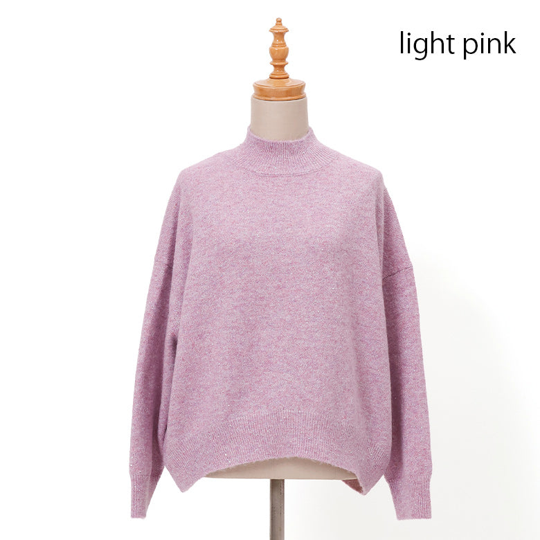 スパンコールラメハイネックニット