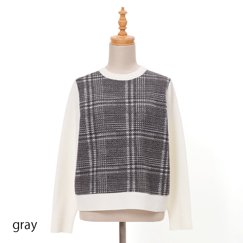 前身チェック切替ニット