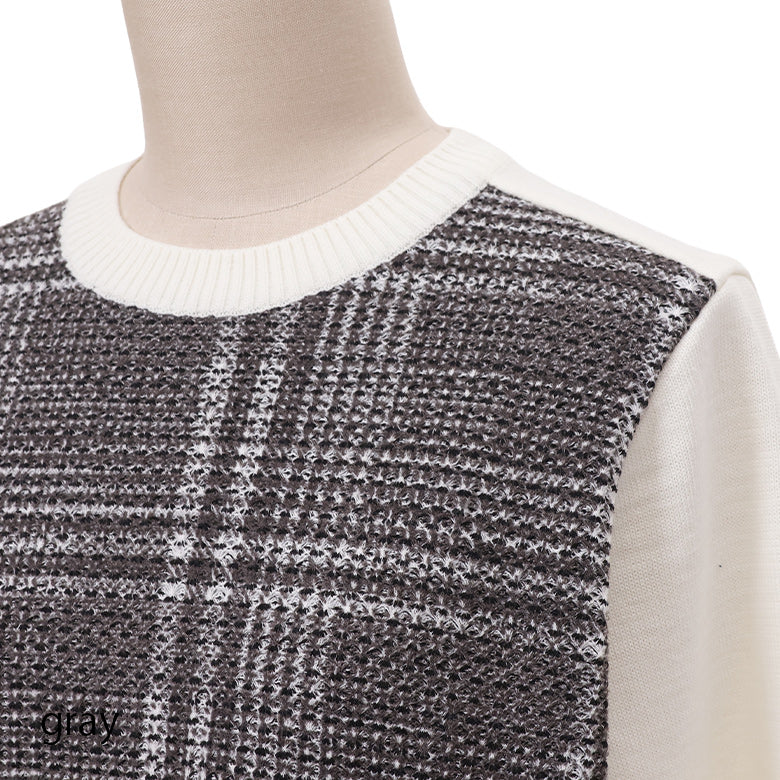 前身チェック切替ニット