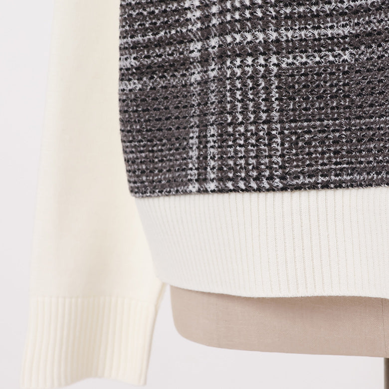 前身チェック切替ニット