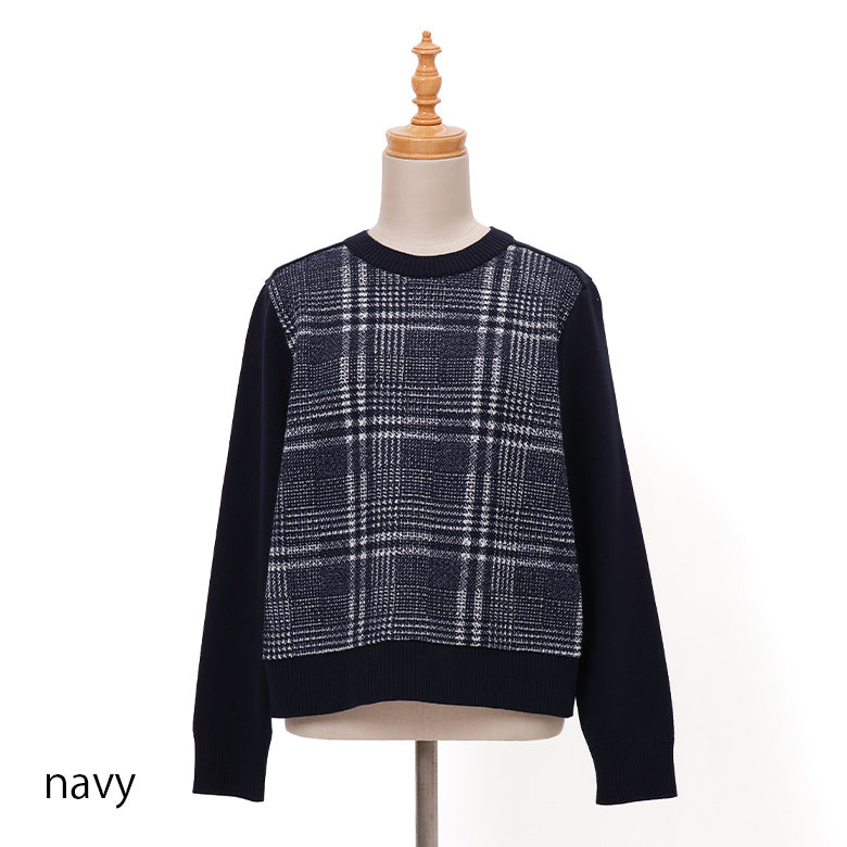 前身チェック切替ニット