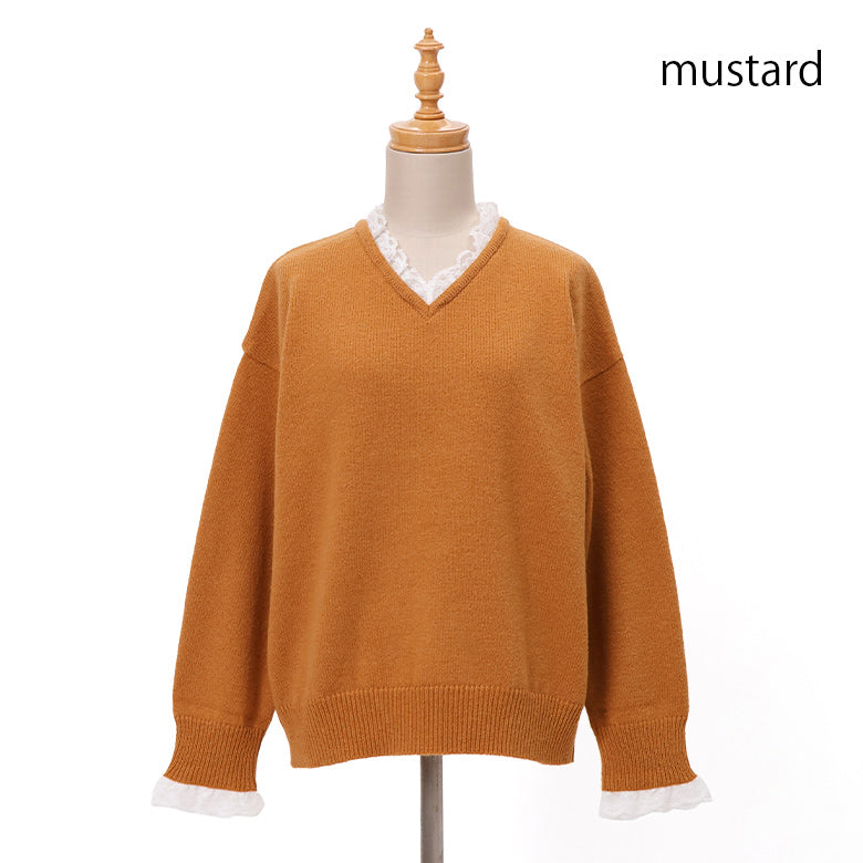 オリジナルタムレース付Vニット